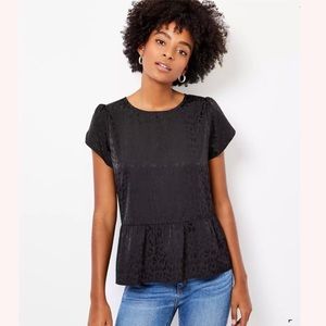 Black LOFT Heart Tulip Sleeve Peplum Top Valentine